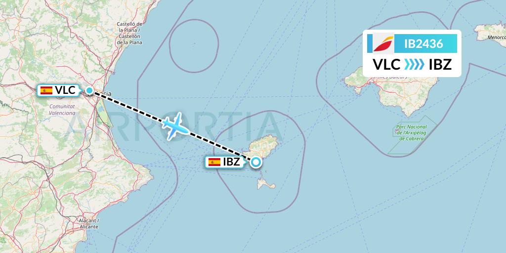 IB2436 Iberia Flight Map: Valencia to Ibiza