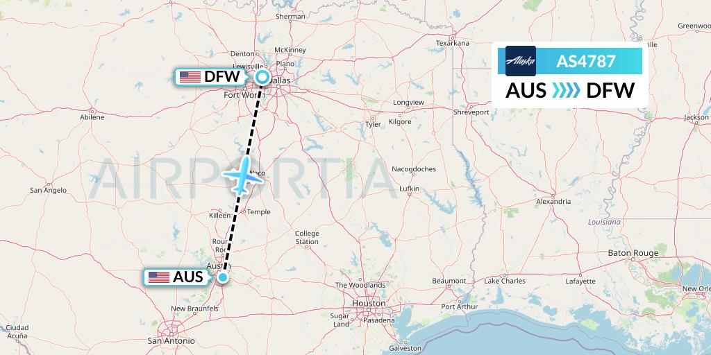 AS4787 Alaska Airlines Flight Map: Austin to Dallas