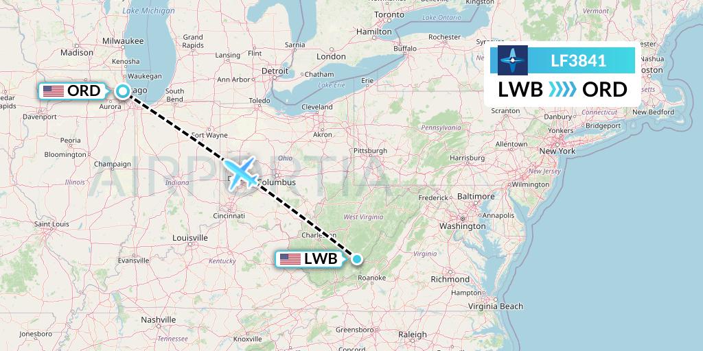 LF3841 Corporate Flight Management Flight Map: Lewisburg to Chicago