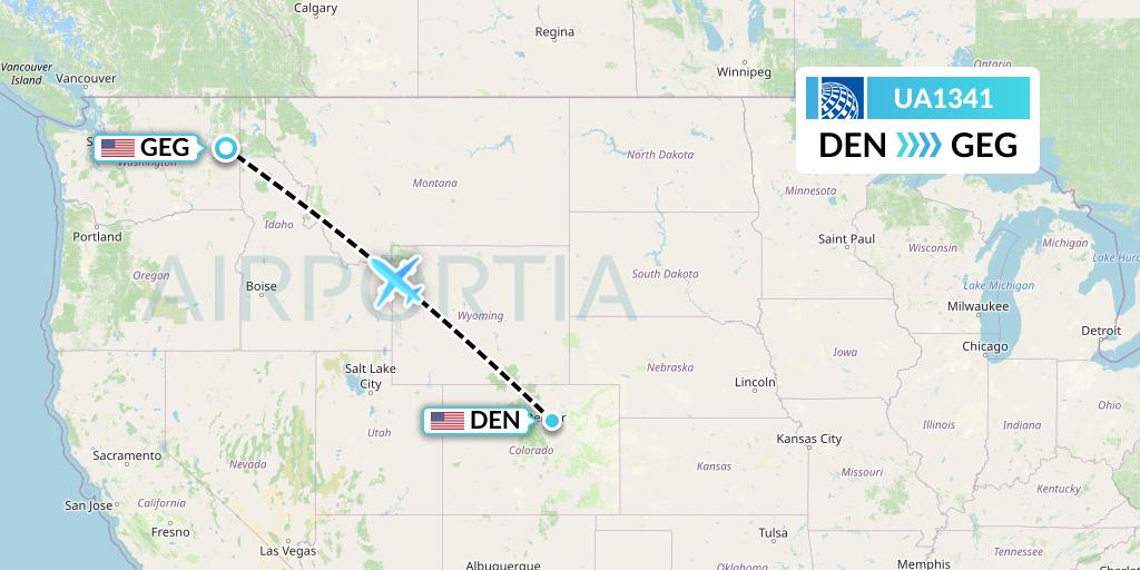 UA1341 United Airlines Flight Map: Denver to Spokane