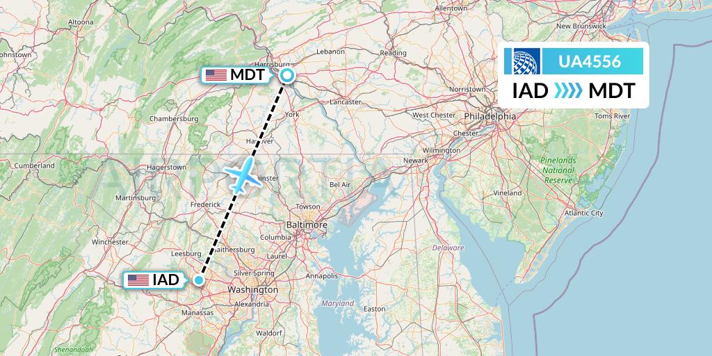 UA4556 United Airlines Flight Map: Washington to Harrisburg