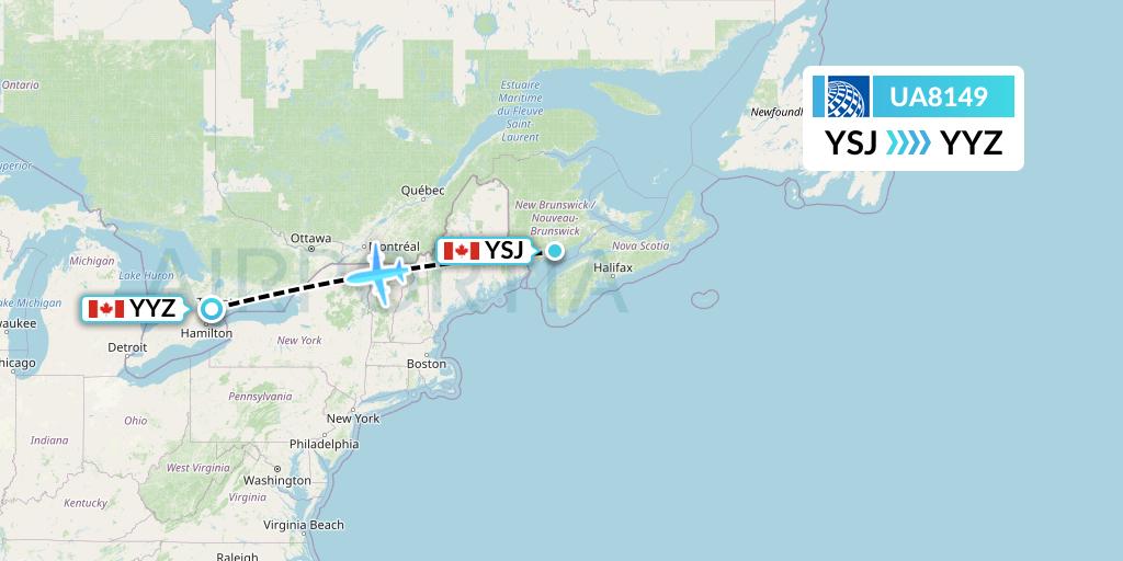 UA8149 United Airlines Flight Map: Saint John to Toronto