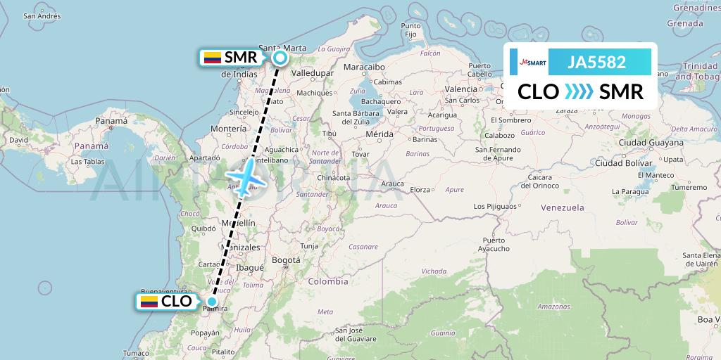 JA5582 JetSMART Flight Map: Cali to Santa Marta