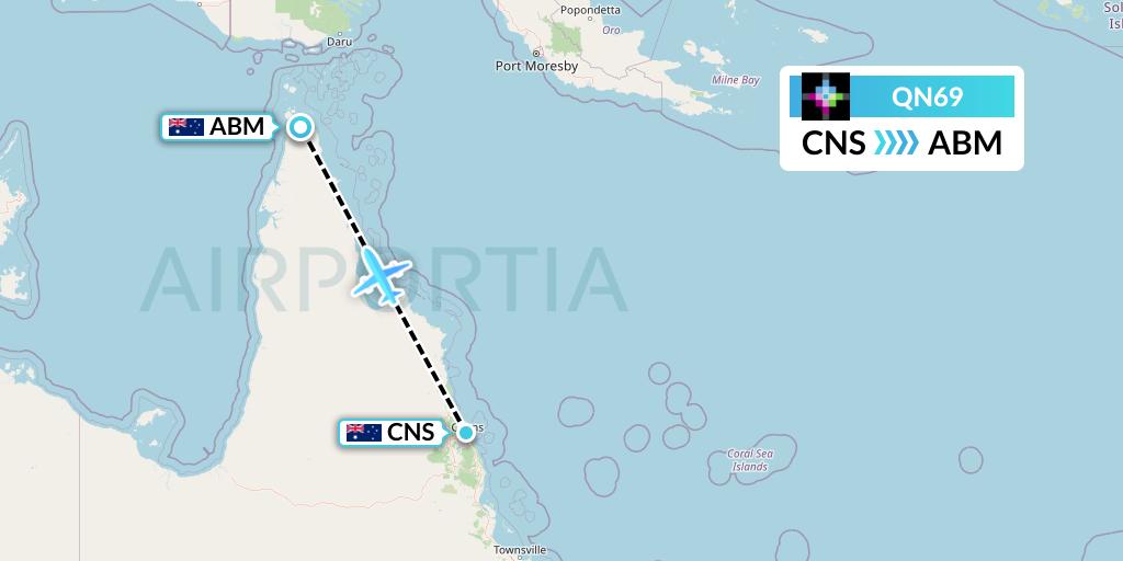 QN69 Skytrans Flight Map: Cairns to Bamaga