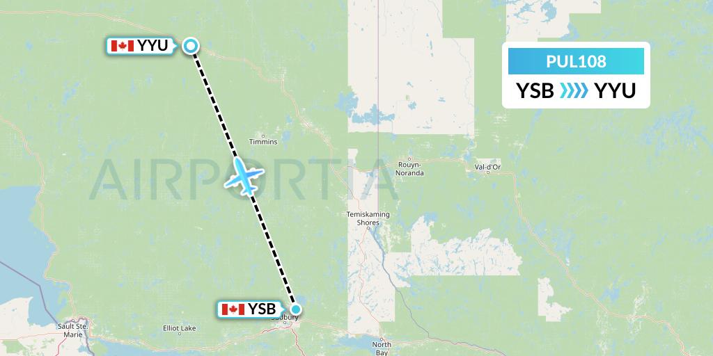 PUL108 Ornge Air Flight Map: Sudbury to Kapuskasing