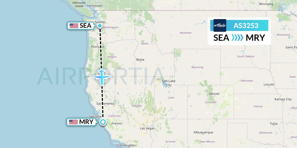 AS3253 Alaska Airlines Flight Map: Seattle to Monterey