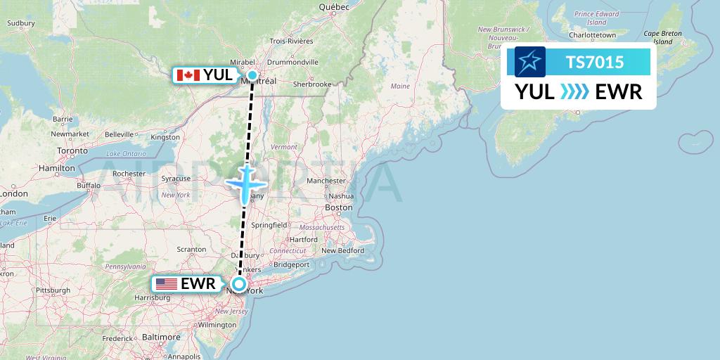 TS7015 Air Transat Flight Map: Montreal to New York