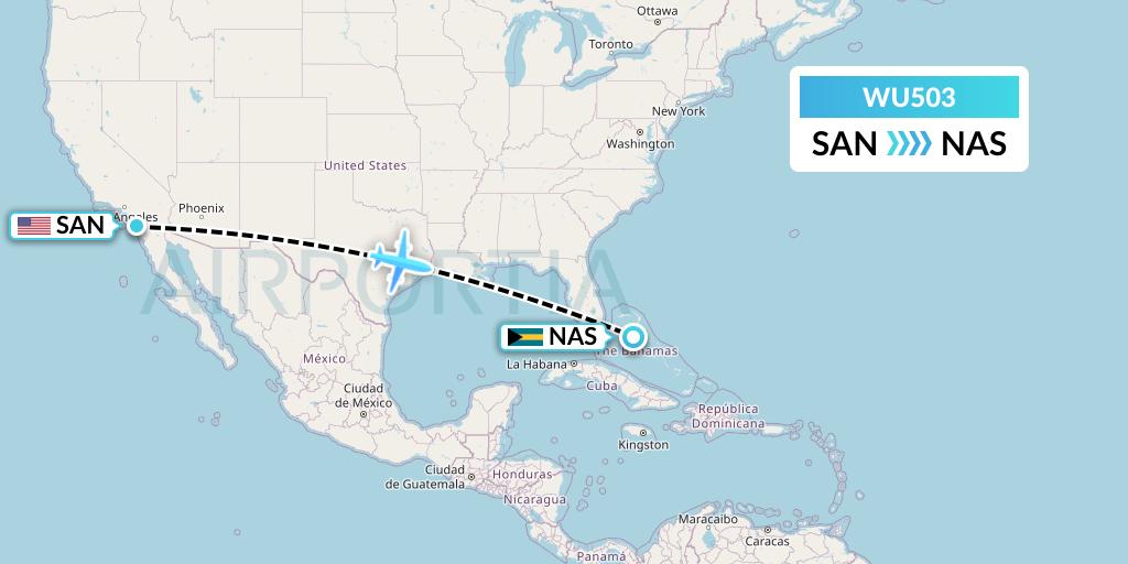 WU503 Western Air Flight Map: San Diego to Nassau
