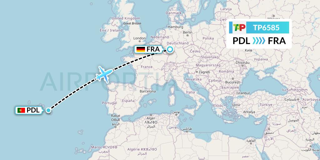 TP6585 TAP Portugal Flight Map: Ponta Delgada to Frankfurt