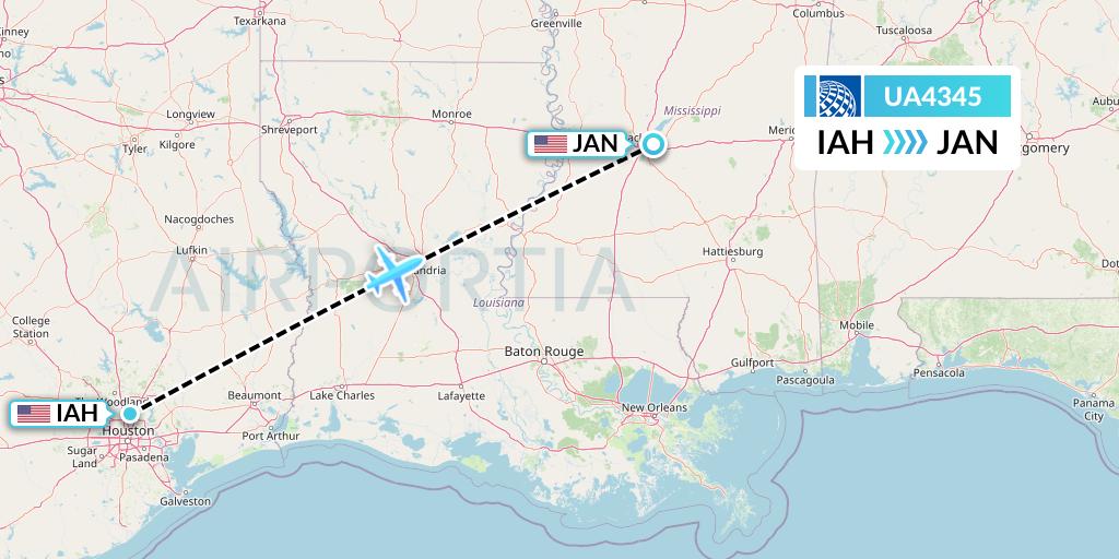 UA4345 United Airlines Flight Map: Houston to Jackson