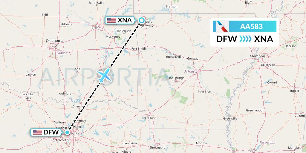 AA583 American Airlines Flight Map: Dallas to Bentonville