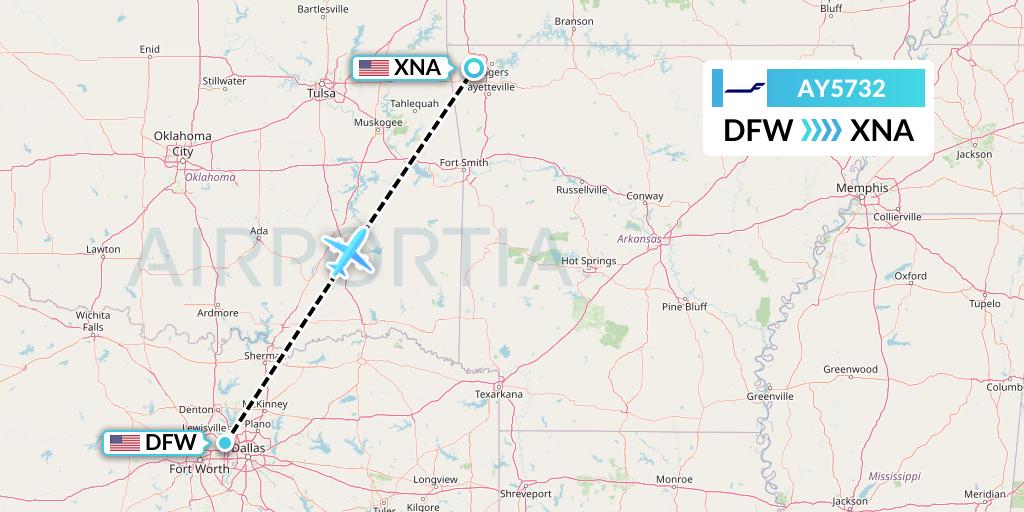 AY5732 Finnair Flight Map: Dallas to Bentonville