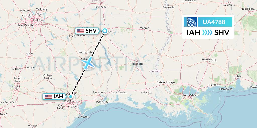 UA4788 United Airlines Flight Map: Houston to Shreveport