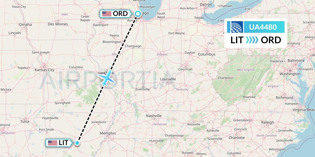 UA4480 United Airlines Flight Map: Little Rock to Chicago