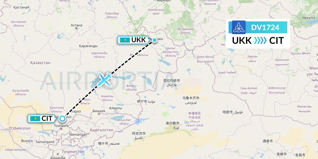DV1724 SCAT Flight Map: Oskemen to Shymkent