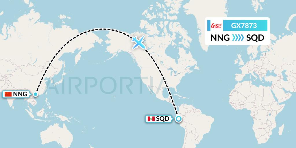 GX7873 GX Airlines Flight Map: Nanning to San Francisco de Yeso