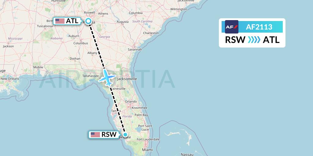 AF2113 Air France Flight Map: Fort Myers to Atlanta