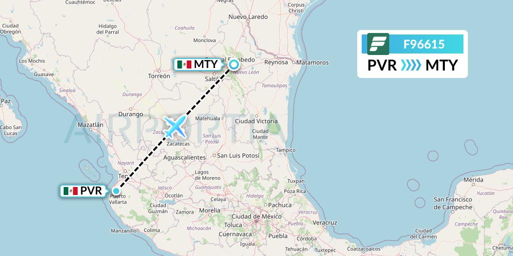 F96615 Frontier Airlines Flight Map: Puerto Vallarta to Monterrey