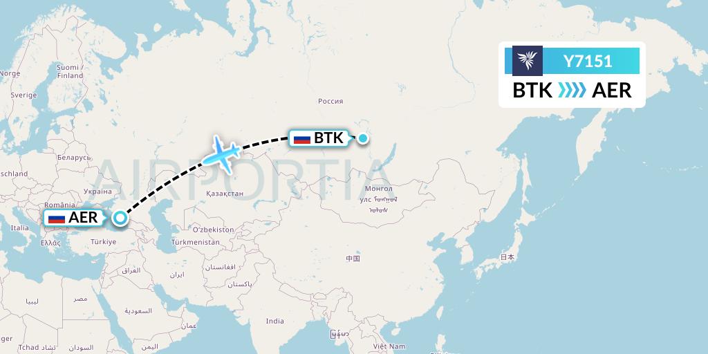 Y7151 NordStar Flight Map: Bratsk to Sochi
