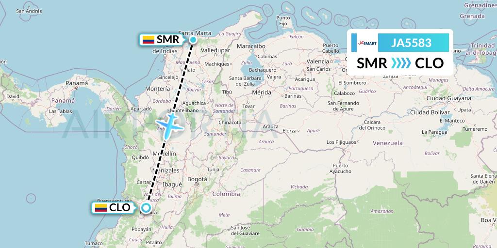 JA5583 JetSMART Flight Map: Santa Marta to Cali
