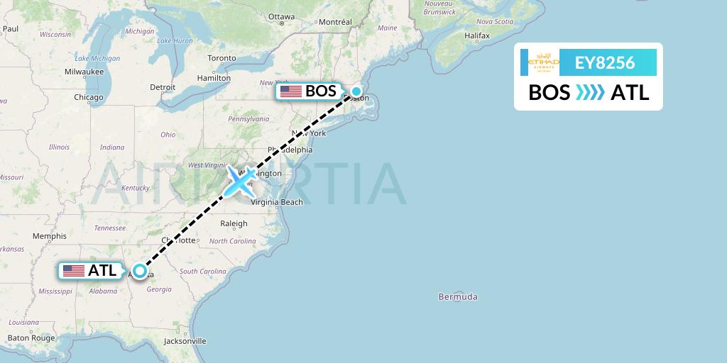 EY8256 Etihad Airways Flight Map: Boston to Atlanta