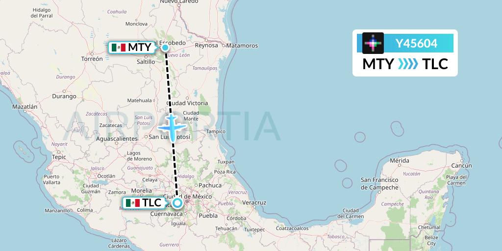 Y45604 Volaris Flight Map: Monterrey to Mexico City