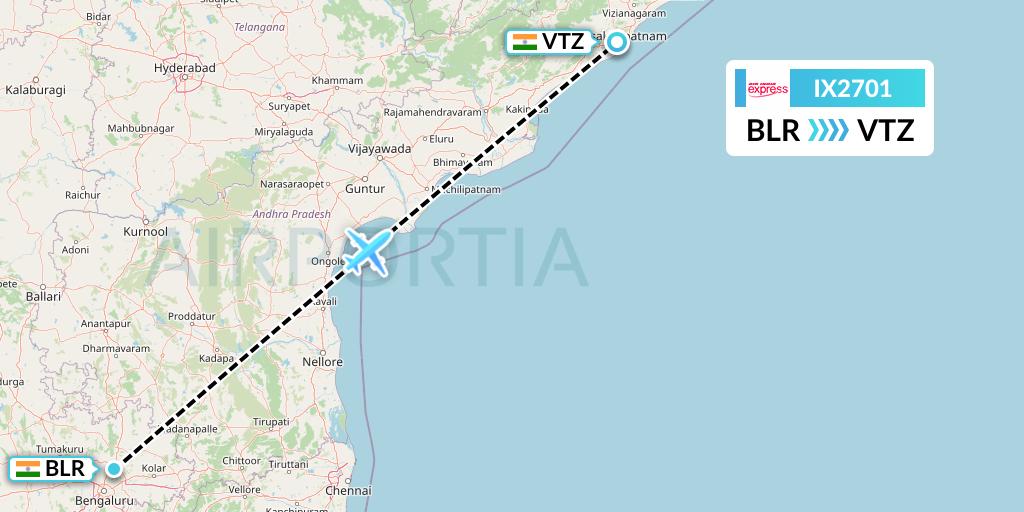 IX2701 Air India Express Flight Map: Bangalore to Visakhapatnam
