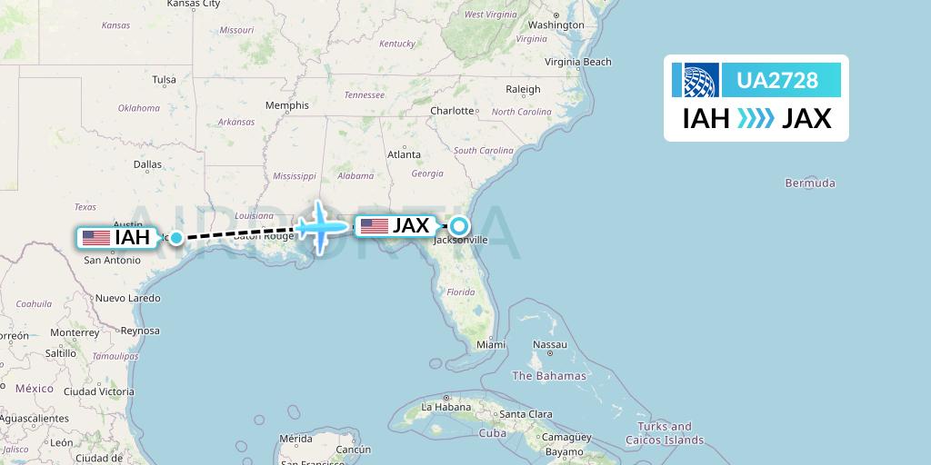 UA2728 United Airlines Flight Map: Houston to Jacksonville