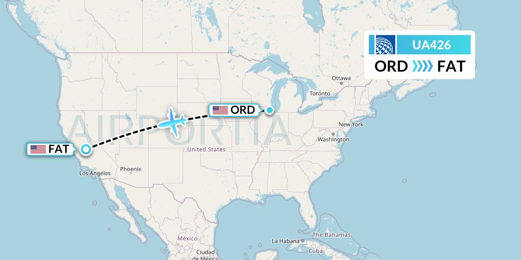 UA426 United Airlines Flight Map: Chicago to Fresno