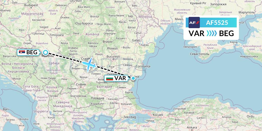 AF5525 Air France Flight Map: Varna to Belgrade