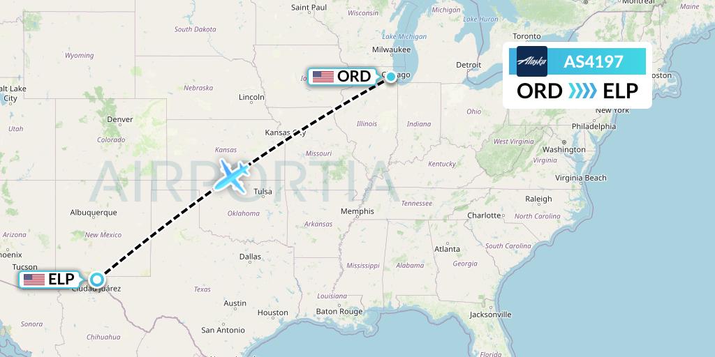 AS4197 Alaska Airlines Flight Map: Chicago to El Paso