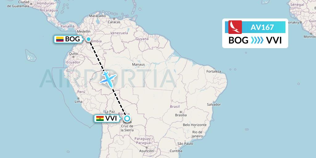 AV167 Avianca Flight Map: Bogota to Santa Cruz