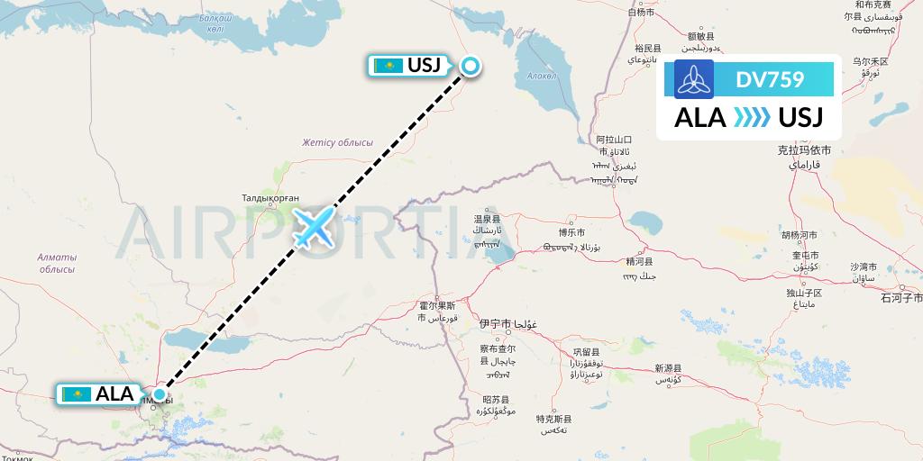 DV759 SCAT Flight Map: Almaty to Taldy Kurgan