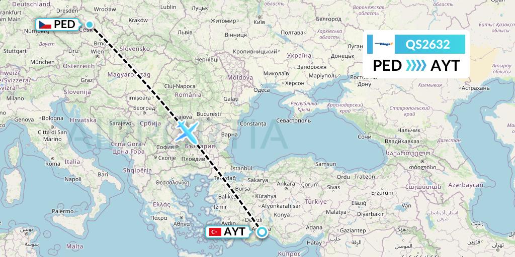 QS2632 Smartwings Flight Map: Pardubice to Antalya