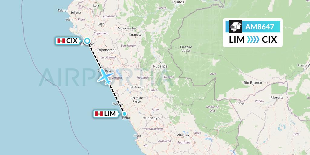 AM8647 Aeromexico Flight Map: Lima to Chiclayo