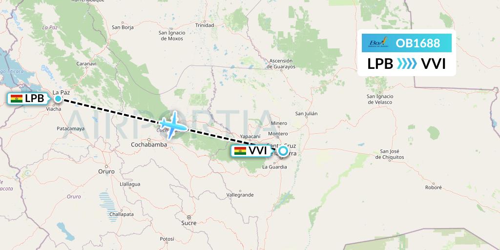 OB1688 Boliviana de Aviacion Flight Map: La Paz to Santa Cruz