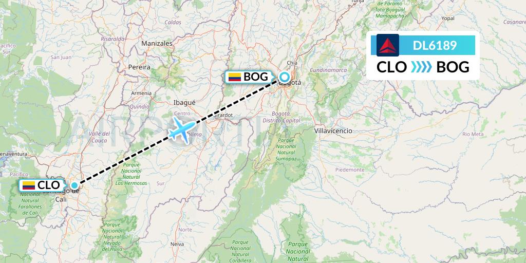 DL6189 Delta Air Lines Flight Map: Cali to Bogota