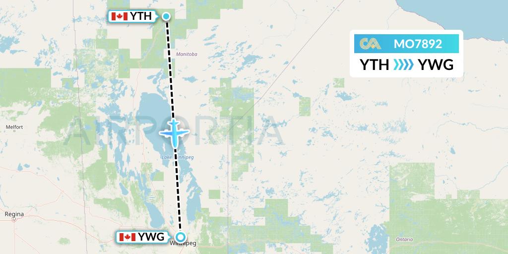 MO7892 Calm Air Flight Map: Thompson to Winnipeg