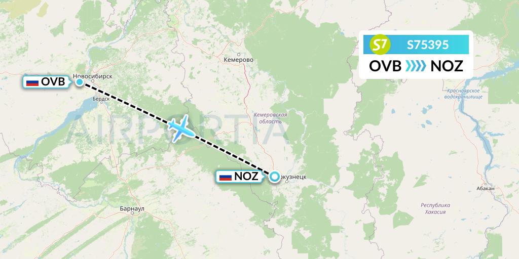S75395 S7 Airlines Flight Map: Novosibirsk to Novokuznetsk