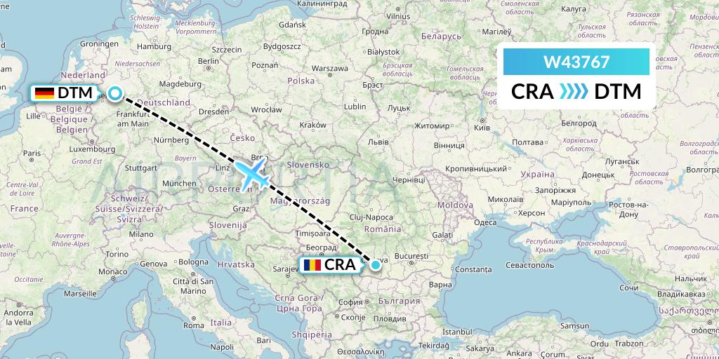 W43767 Wizz Air Malta Flight Map: Craiova to Dortmund