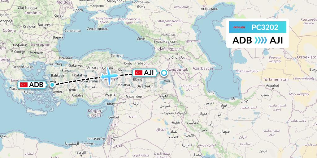 PC3202 Pegasus Airlines Flight Map: Izmir to Agri