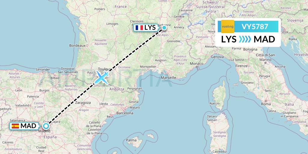 VY5787 Vueling Flight Map: Lyon to Madrid