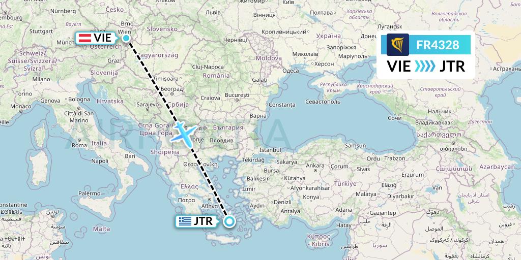 FR4328 Ryanair Flight Map: Vienna to Santorini
