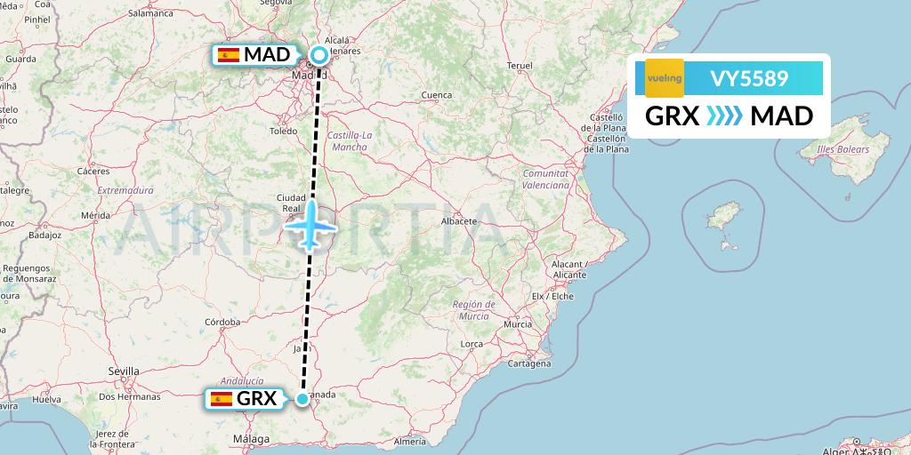 VY5589 Vueling Flight Map: Granada to Madrid