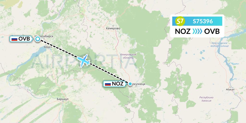 S75396 S7 Airlines Flight Map: Novokuznetsk to Novosibirsk