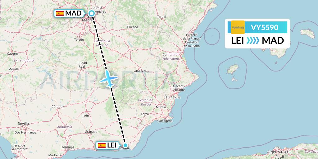 VY5590 Vueling Flight Map: Almeria to Madrid