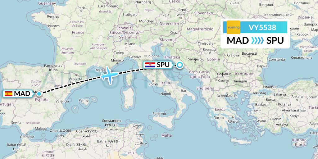 VY5538 Vueling Flight Map: Madrid to Split