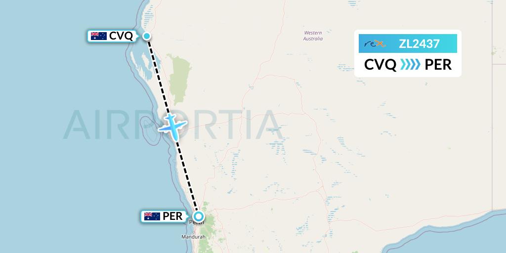 ZL2437 Regional Express Flight Map: Carnarvon to Perth