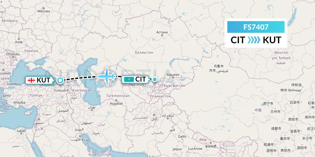 FS7407 Flyr Flight Map: Shymkent to Kutaisi