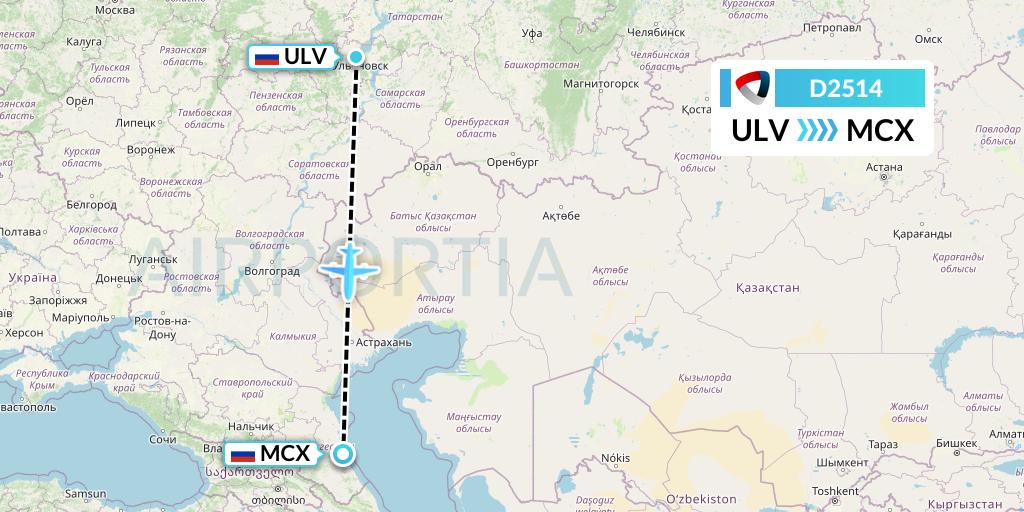 D2514 Severstal Aircompany Flight Map: Ulyanovsk to Makhachkala